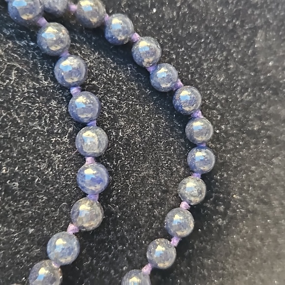 Hand Knotted Blue Stone Beaded Necklace - Picture 2 of 3